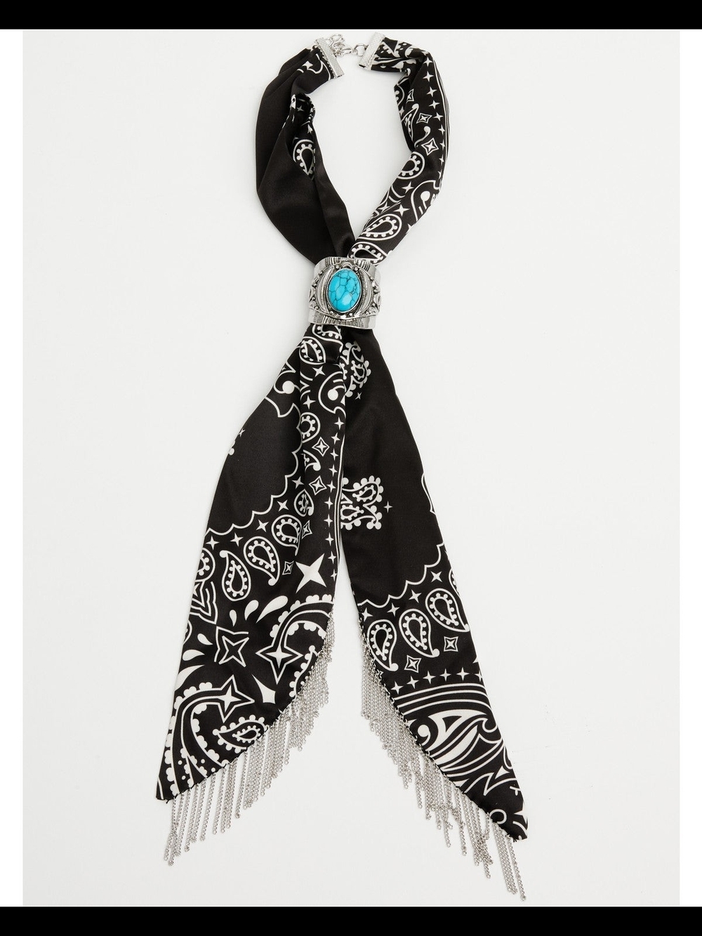 Idyllwind Black Paisley Bandana Scarf Necklace with Turquoise Accent